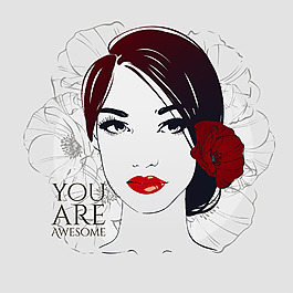 手绘时尚唯美女人头像插画