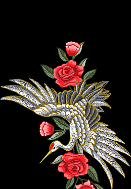 刺绣玫瑰花鸟高清源文件
