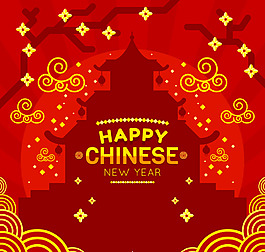 紅黃新年節(jié)日建筑素材