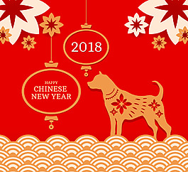 新年狗年花紋素材