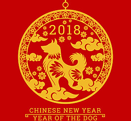 扁平新年金色剪纸素材