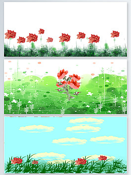 紅色花朵綠色背景
