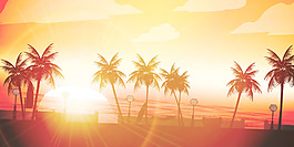 矢量夏季夢幻椰樹海報背景