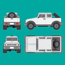 卡通白色越野車矢量素材