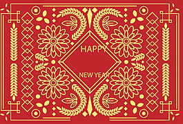 金黃色新年花紋素材背景