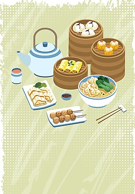矢量香港美食背景