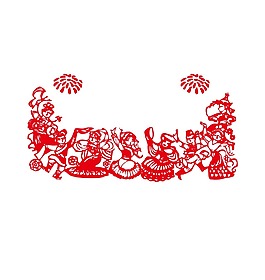 紅色喜慶剪紙畫png元素