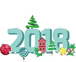 卡通藍色2018藝術字png元素
