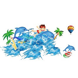 卡通藍(lán)色海洋海豚png元素