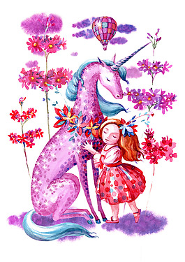 粉色獨(dú)角獸與少女psd源文件