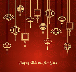 線框新年裝飾元素海報
