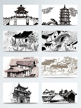 中國風(fēng)水墨建筑素材