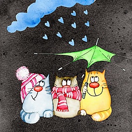 三只貓卡片情人節(jié)插畫