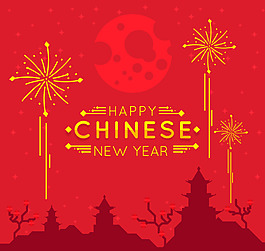 矢量城市剪影中国新年海报