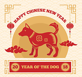 红色剪纸新年海报素材