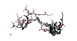 水墨桃花國畫png元素