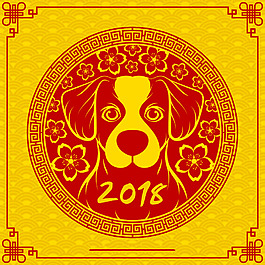 黃紅色新年狗年海報(bào)