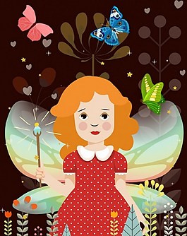 蝴蝶天使小女孩ai矢量素材下載