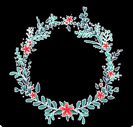 清新藍(lán)色柳葉手繪花環(huán)裝飾元素