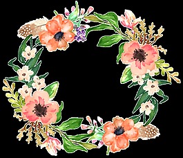 浅色花朵手绘花环装饰元素