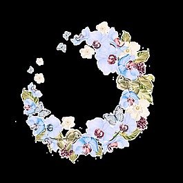清新浅蓝色手绘花环装饰元素