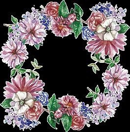 紫色花朵手繪花環(huán)裝飾元素
