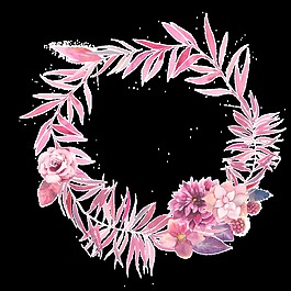 清新粉色系柳葉手繪花環(huán)裝飾元素