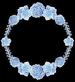 雅致淺藍(lán)色花朵手繪花環(huán)裝飾元素
