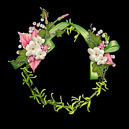 自然風(fēng)綠色植物手繪花環(huán)裝飾元素