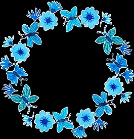 明亮雅致藍(lán)色花朵手繪花環(huán)裝飾元素