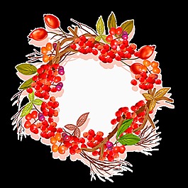 喜慶開朗橙紅色果子手繪花環(huán)裝飾元素
