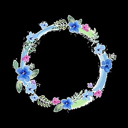 簡(jiǎn)約藍(lán)色小花手繪花環(huán)裝飾元素