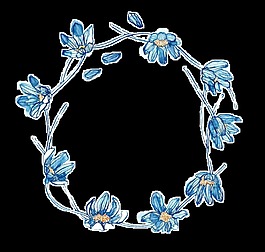 清新藍(lán)色花朵手繪花環(huán)裝飾元素