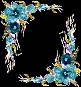 深藍(lán)色水彩花朵手繪花環(huán)裝飾元素