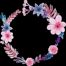 清雅粉花手绘花环装饰图案