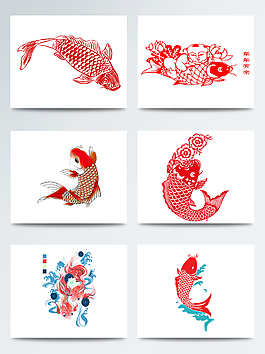 紅色喜慶年年有魚剪紙