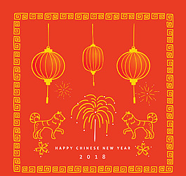 手繪新年線稿狗狗素材