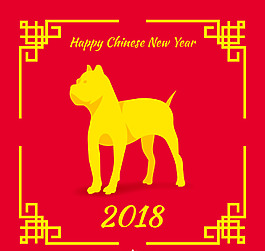 金色邊框卡通狗年海報(bào)