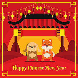 有動物插畫的中國新年海報