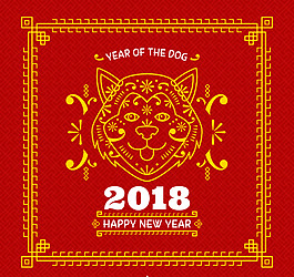 扁平金色邊框狗年海報