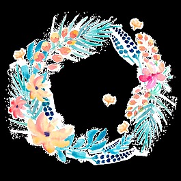 藍(lán)色優(yōu)雅手繪花環(huán)裝飾元素