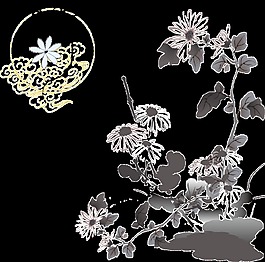 白色氣質(zhì)手繪菊花書畫裝飾圖案