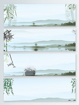 水墨竹子banner背景