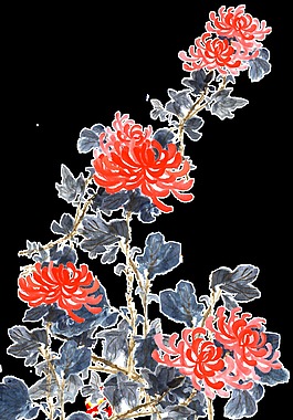 生機勃勃橙紅色手繪菊花裝飾元素