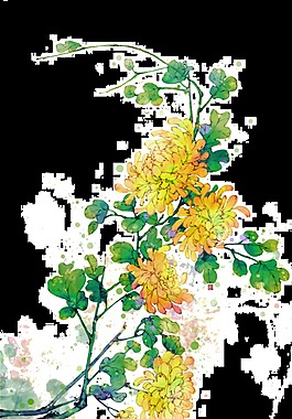清新黃色花瓣手繪菊花裝飾元素