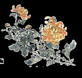 氣質(zhì)土黃色花朵手繪菊花裝飾元素
