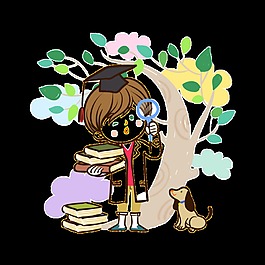 卡通樹(shù)下的博士圖案元素