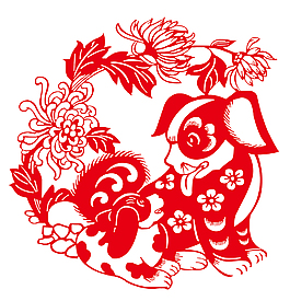 傳統狗年剪紙窗花圖案
