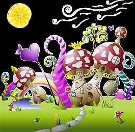 唯美彩色蘑菇花园图案