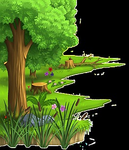 河邊綠樹花草圖案